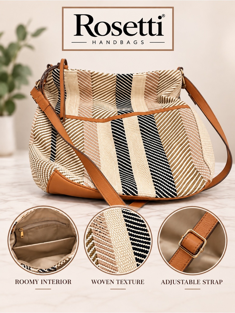 Rosetti Beige, Tan & Black Woven Shoulder Bag
